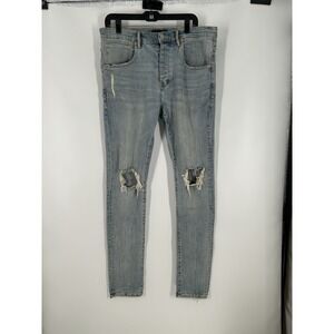 Purple Brand P002 Slim Skinny Fit Jeans Ripped Distressed Light Wash Mens 36x34